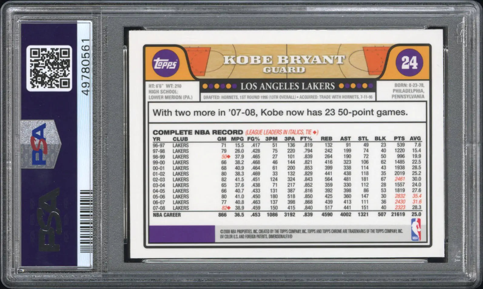2008 Topps Chrome Basketball Kobe Bryant w/ LeBron James #24 PSA 10 
