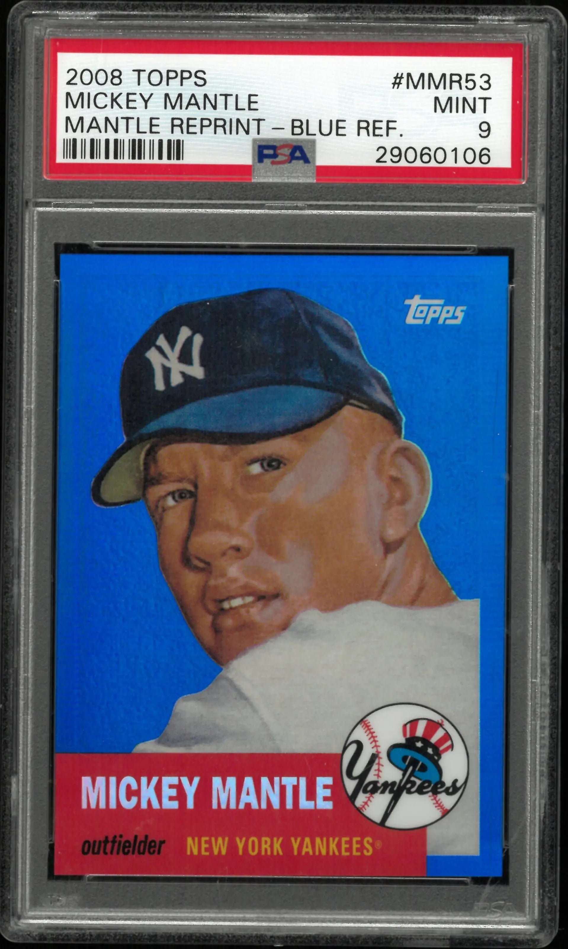 2008 Topps Mickey Mantle REPRINT Mickey Mantle Blue Refractor PSA 9 