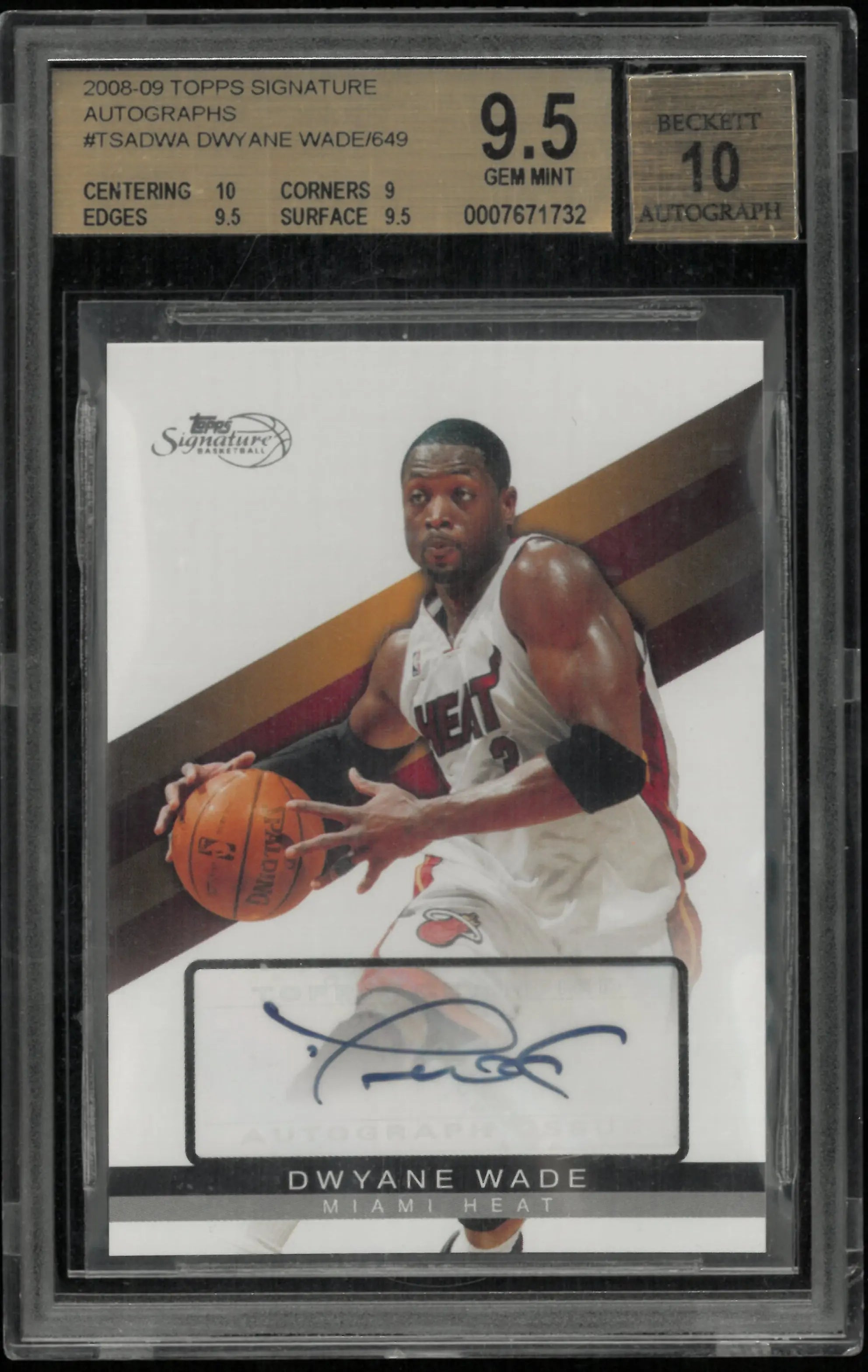 2008 Topps Signature Autographs Auto Dwyane Wade /649 BGS 9.5 Auto 10 