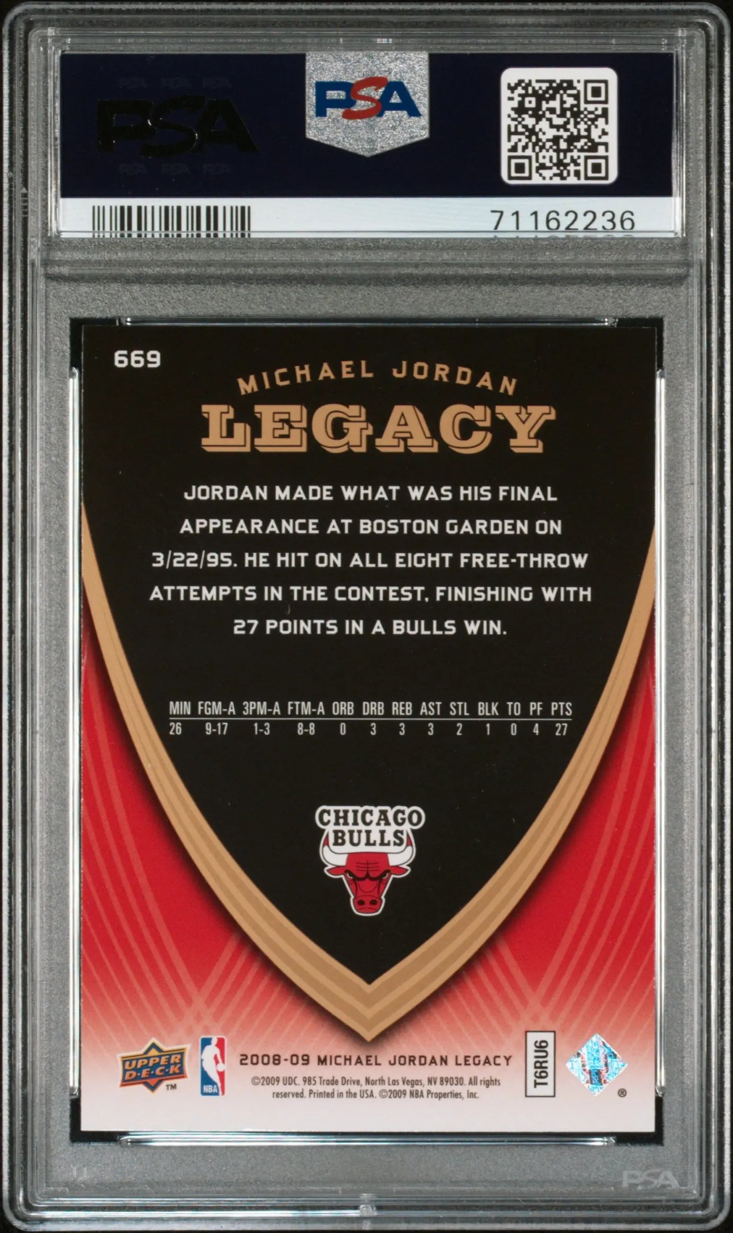 2008 Upper Deck Basketball Jordan Legacy Michael Jordan #669 PSA 10 