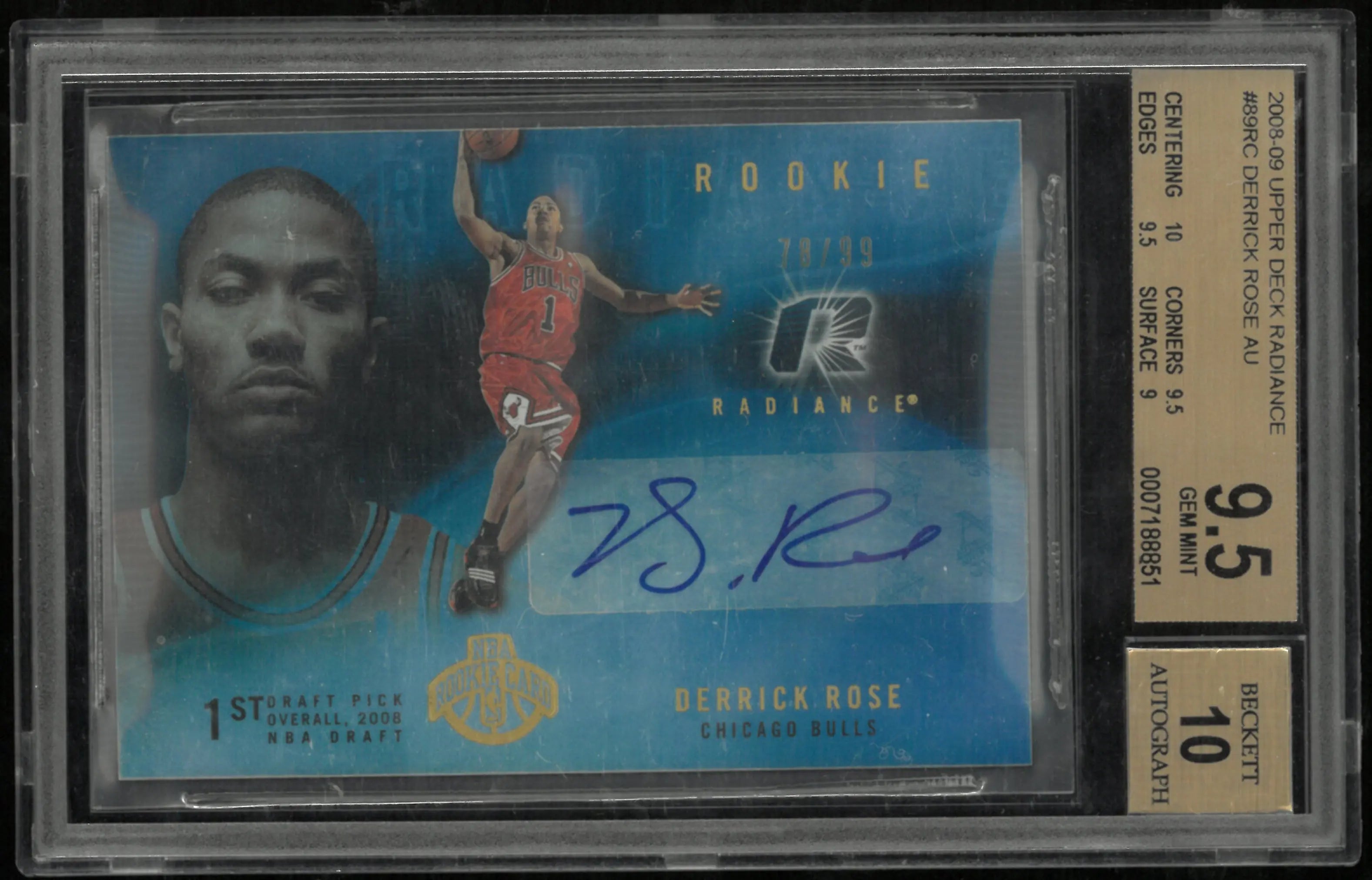 2008 Upper Deck Radiance Derrick Rose RC Rookie Auto BGS 9.5 Auto 10 /99 