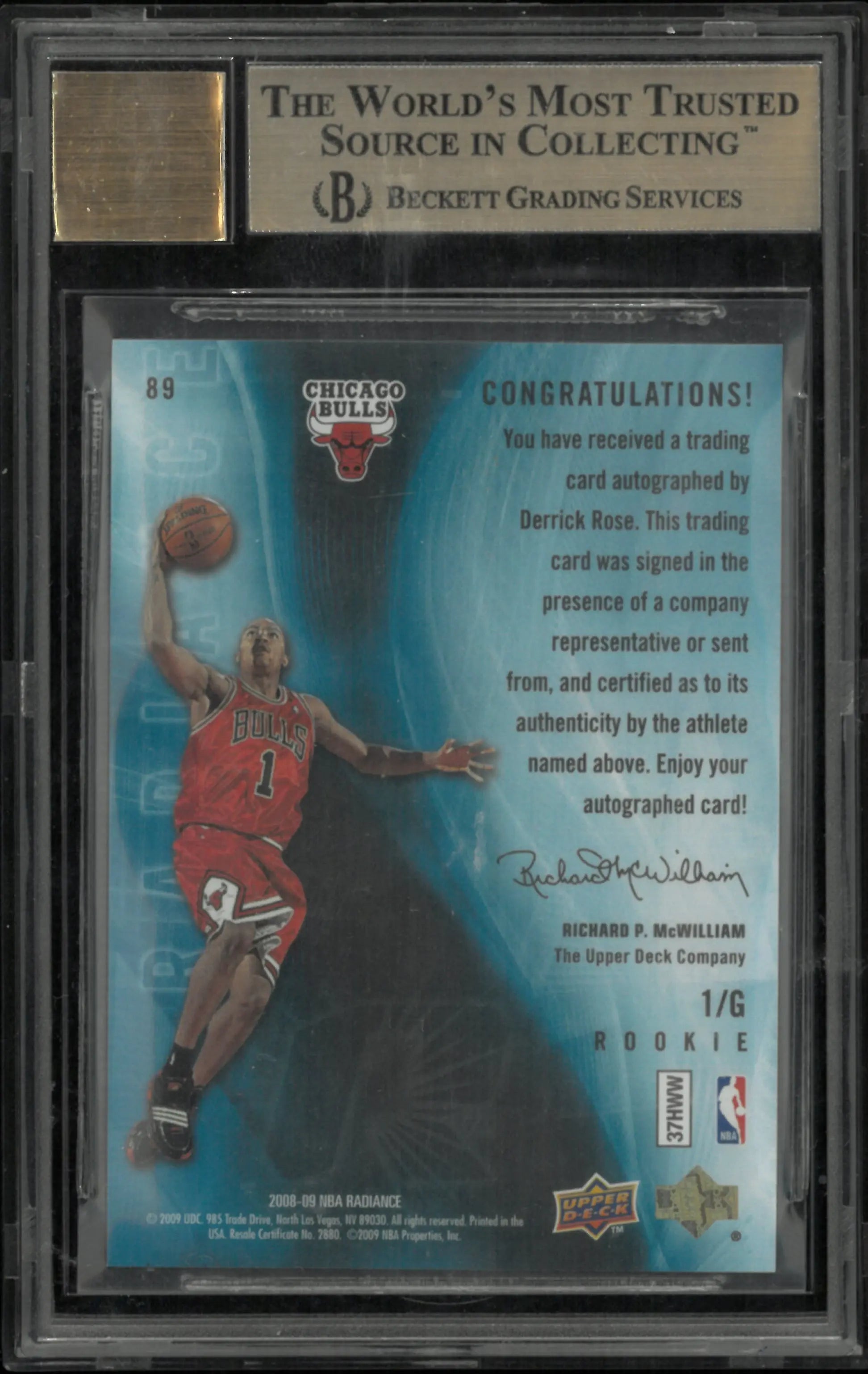 2008 Upper Deck Radiance Derrick Rose RC Rookie Auto BGS 9.5 Auto 10 /99 