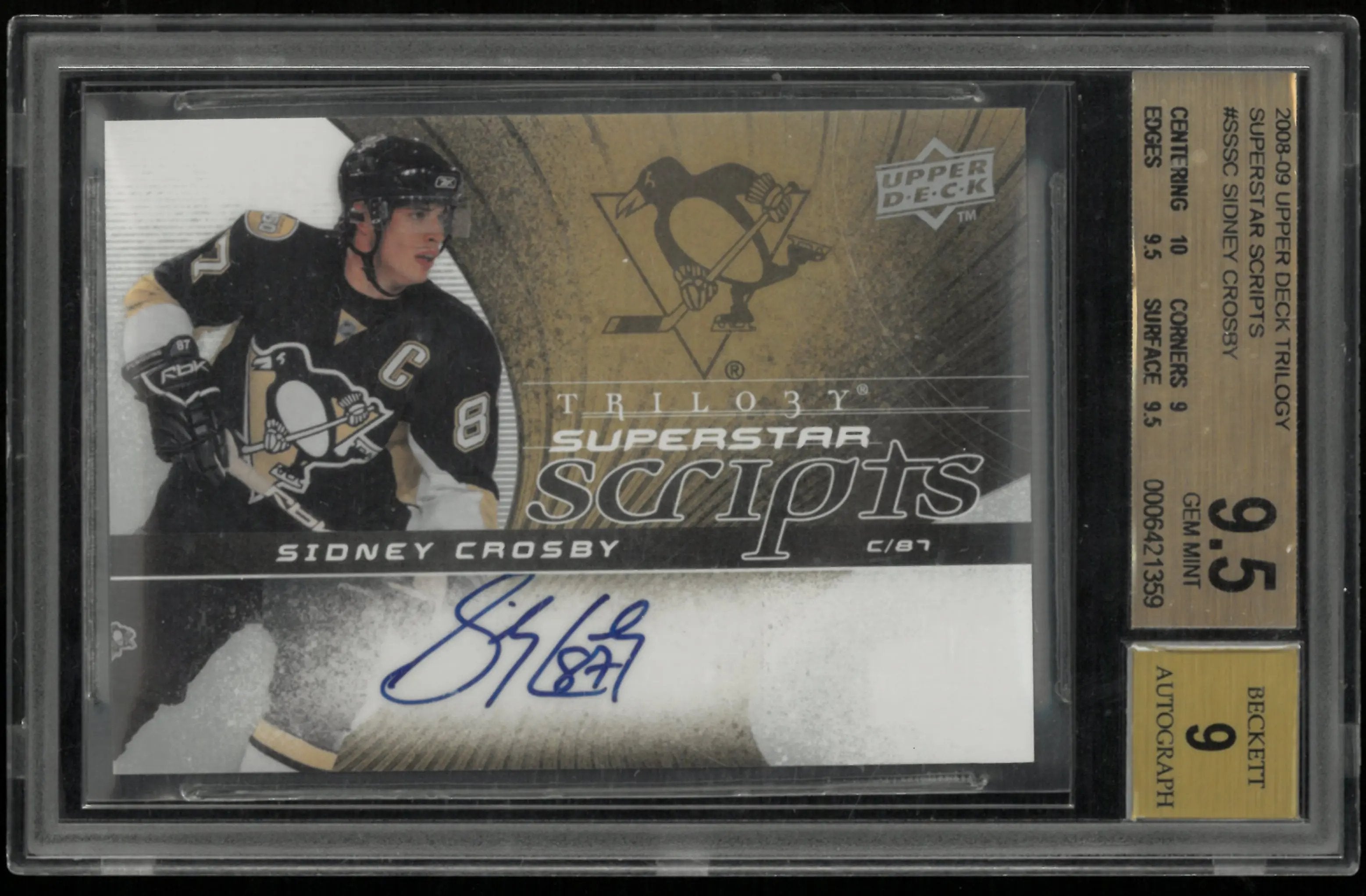 2008 Upper Deck Trilogy Superstar Scripts Auto Sidney Crosby BGS 9.5 Auto 9 