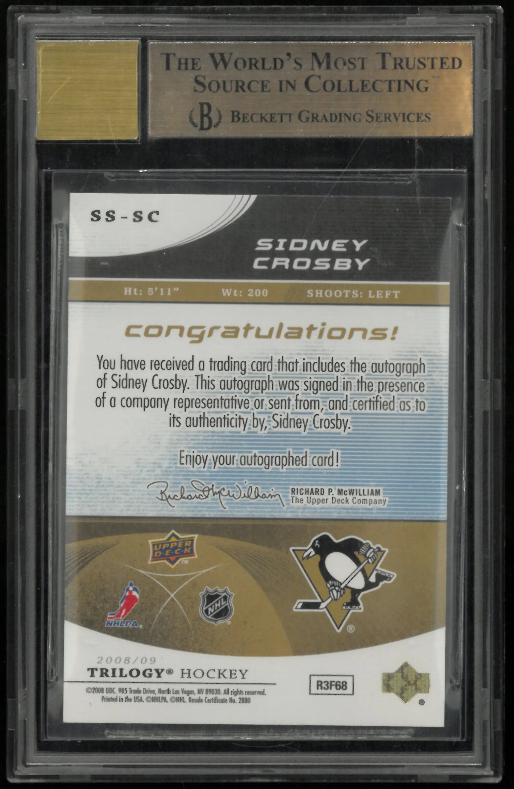2008 Upper Deck Trilogy Superstar Scripts Auto Sidney Crosby BGS 9.5 Auto 9 