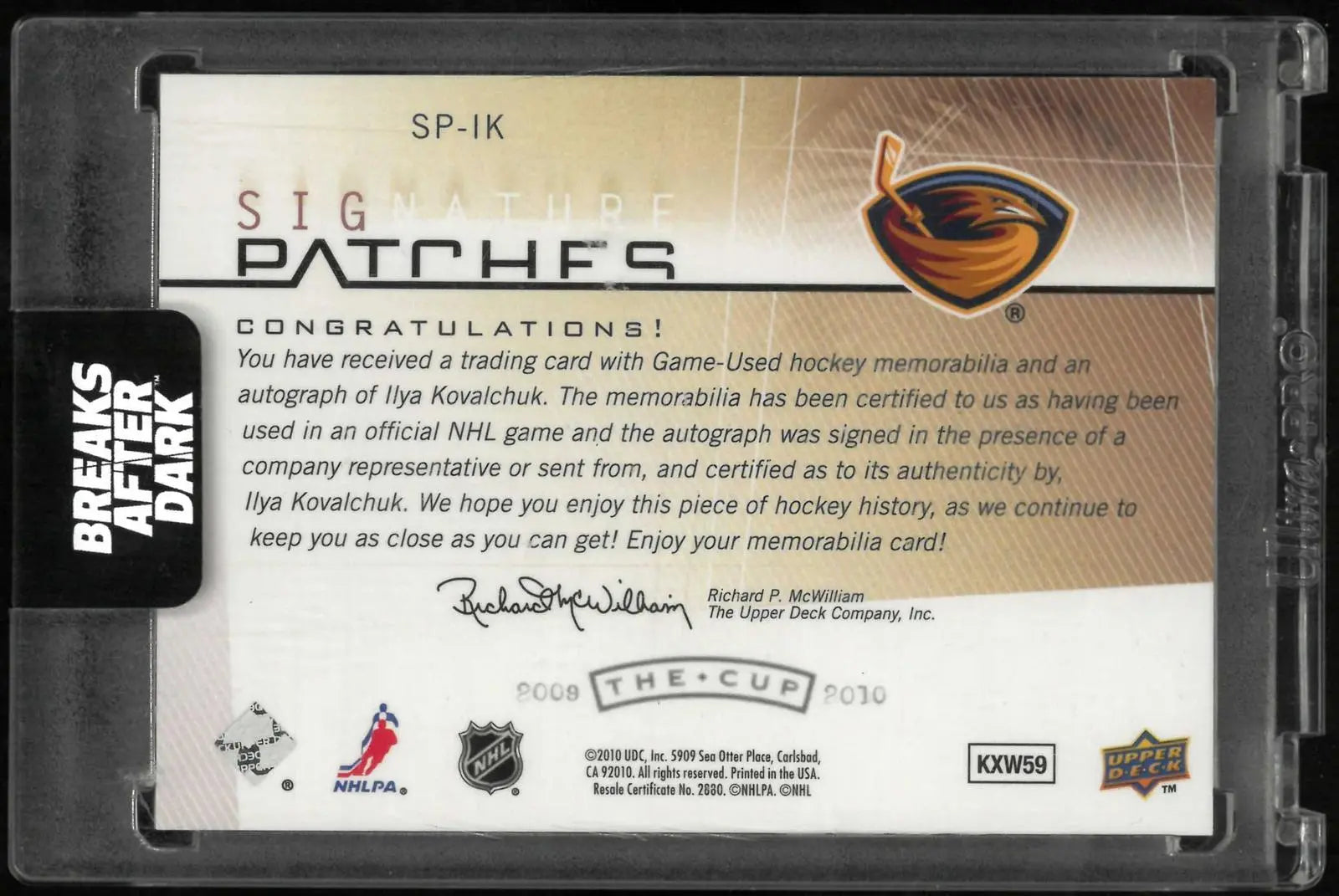 2009-10 Upper Deck The Cup Autograph Signature Patches Ilya Kovalchuk Auto /75 