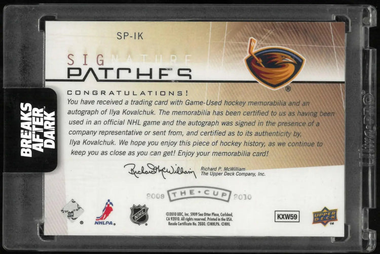 2009-10 Upper Deck The Cup Autograph Signature Patches Ilya Kovalchuk Auto /75 