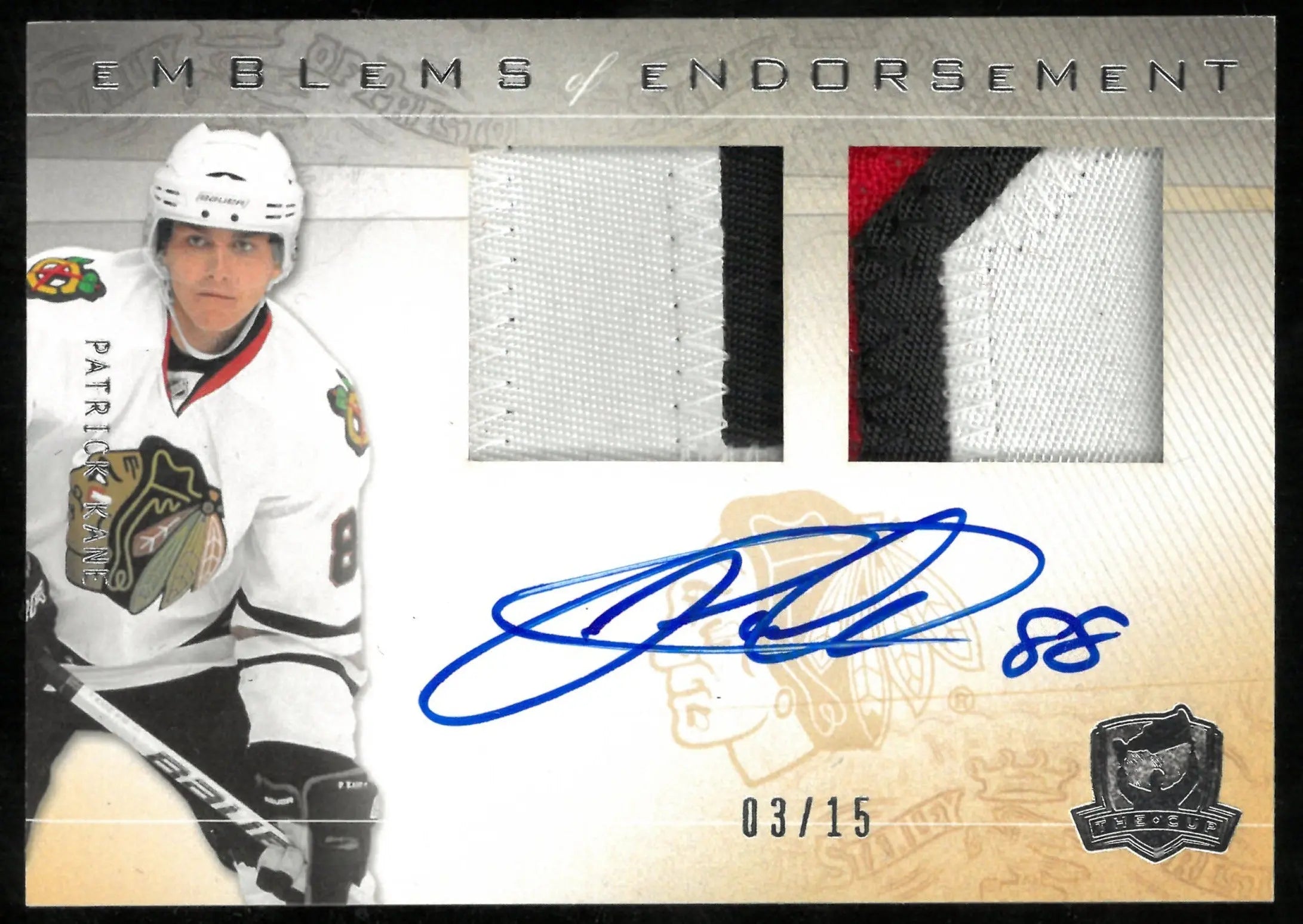 2009-10 Upper Deck The Cup Emblems Of Endorsement Dual Patch Auto Patrick Kane /15 