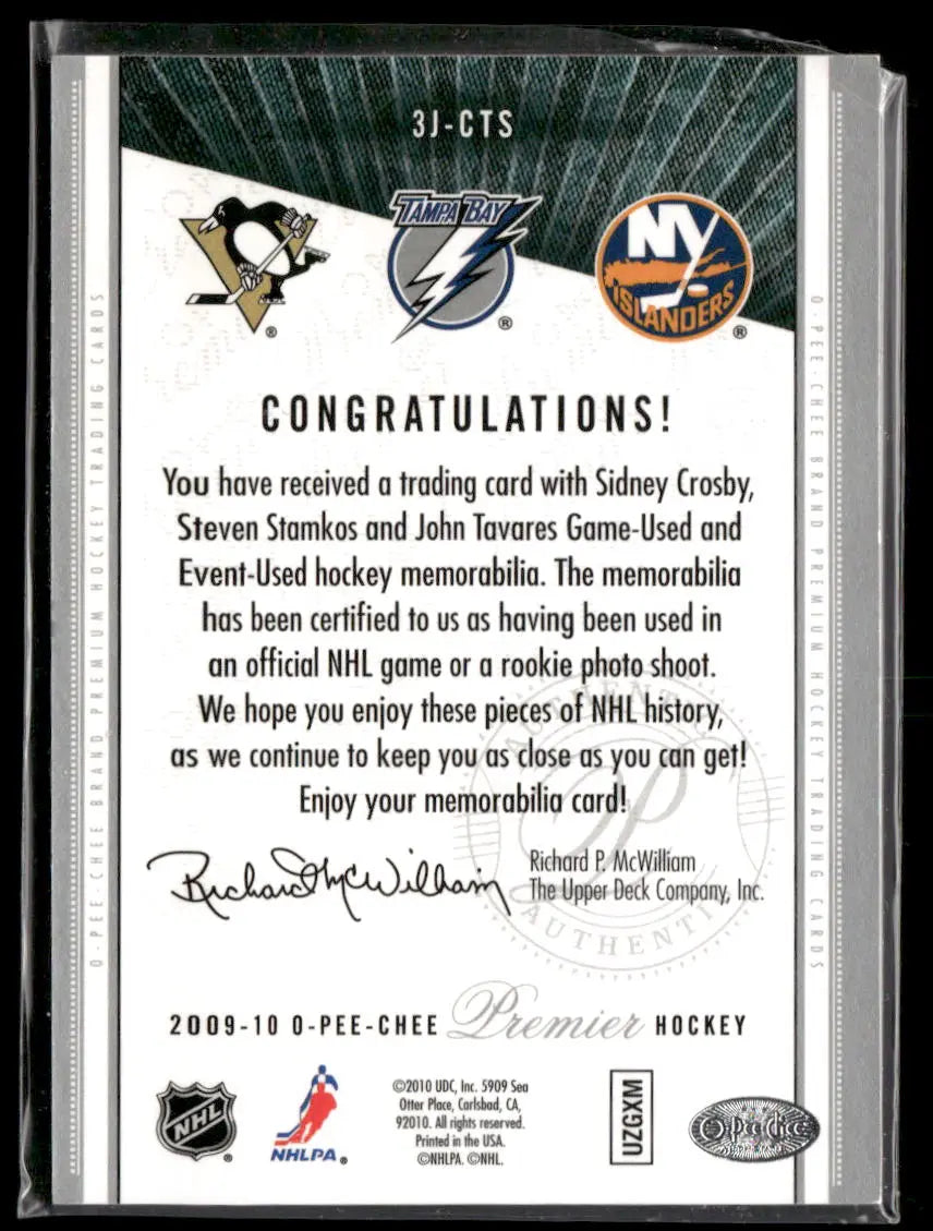 2009 O-Pee-Chee Premier Trios 1st Rookie Patch Crosby Stamkos Tavares /50 