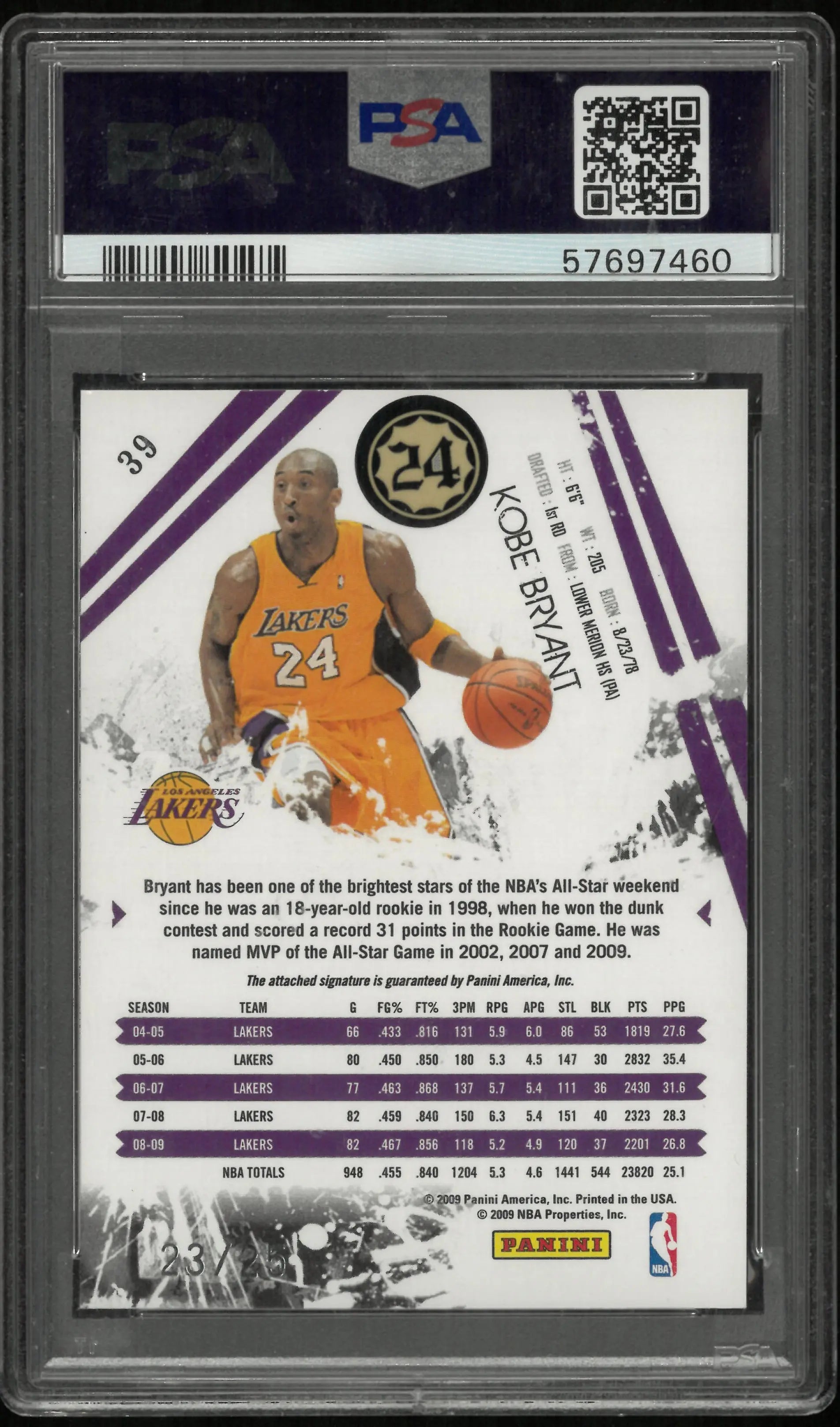 2009 Panini Rookies & Stars Kobe Bryant Longevity Signatures Auto PSA 9 