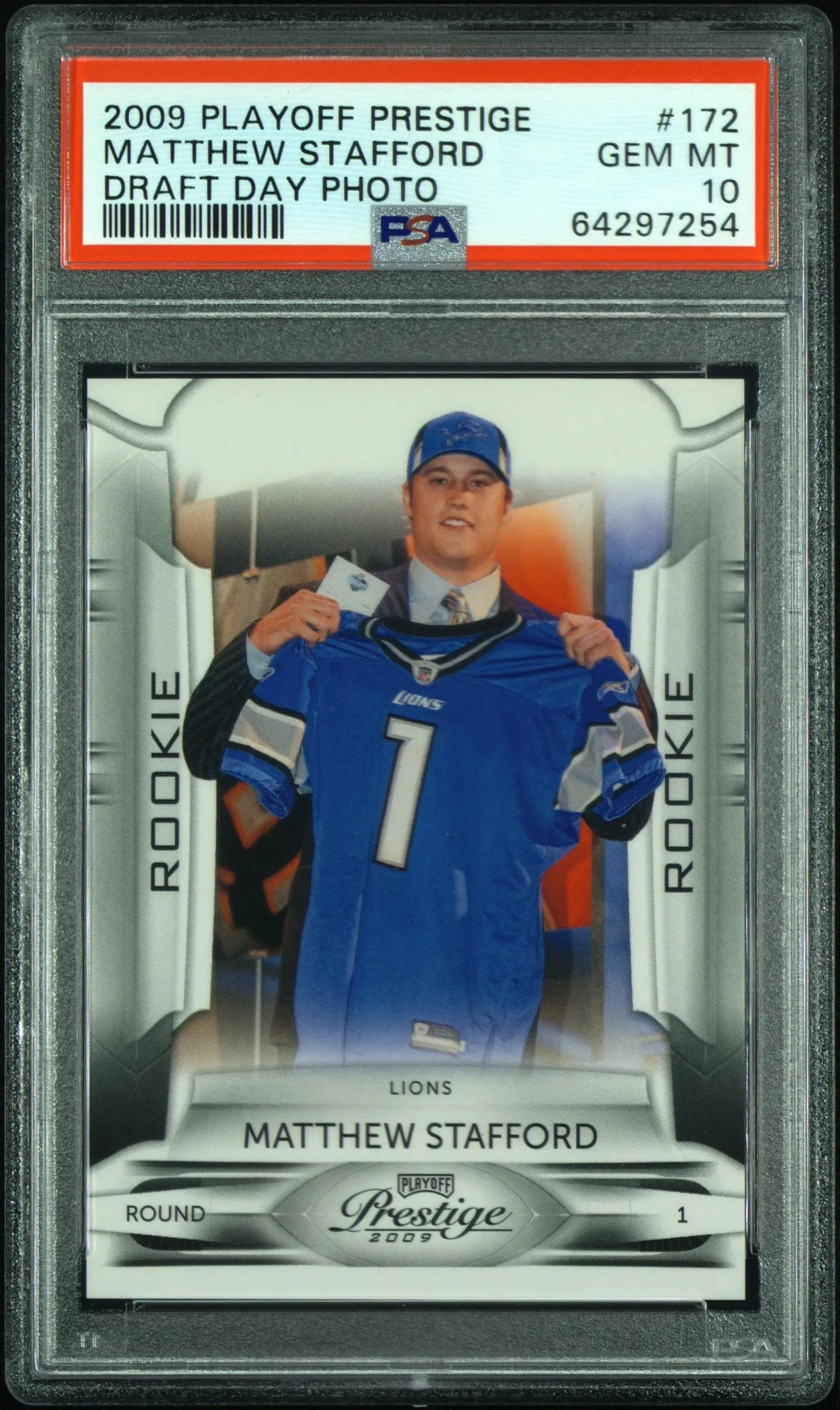 2009 Playoff Prestige Matthew Stafford Draft Day Photo RC Rookie PSA 10 