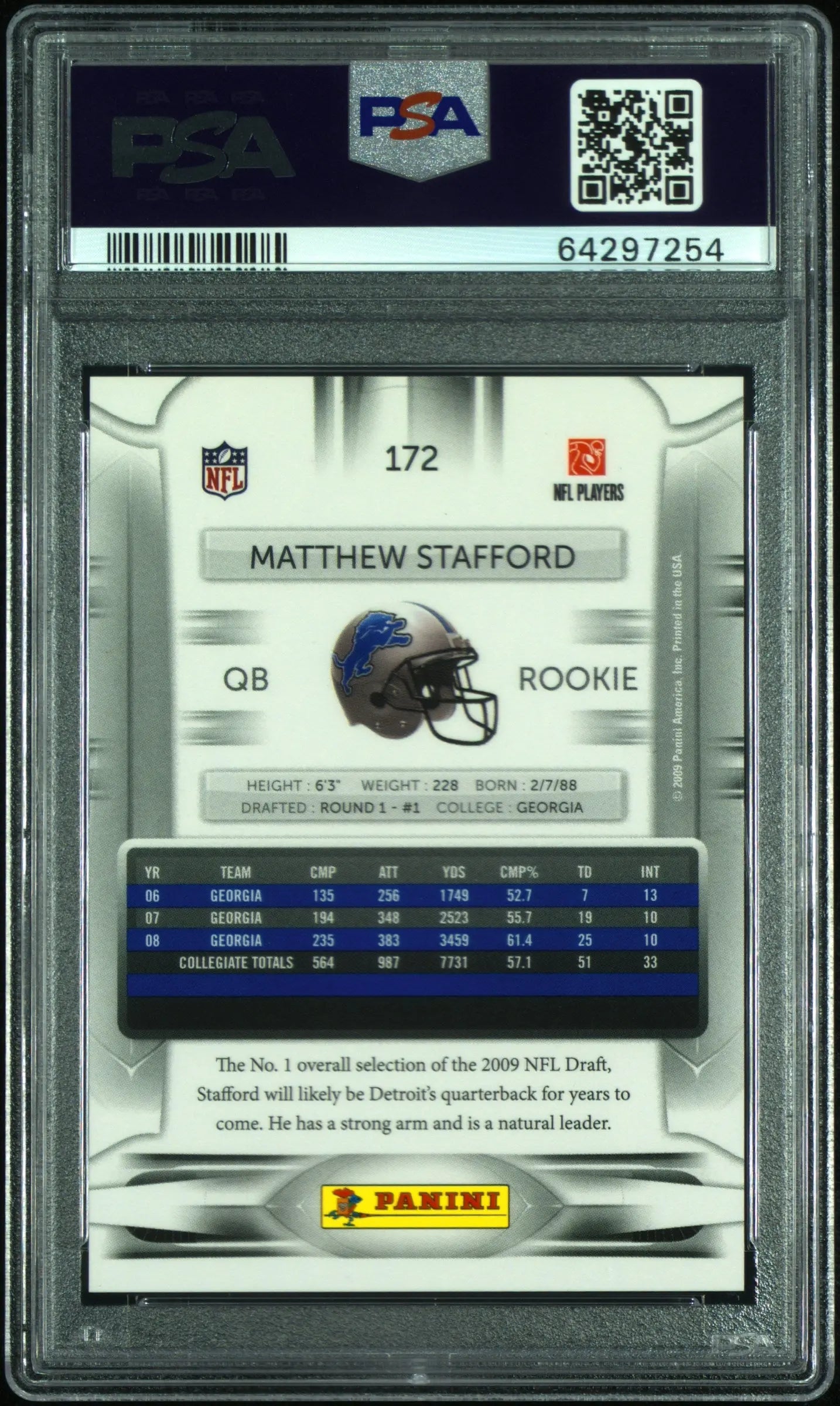 2009 Playoff Prestige Matthew Stafford Draft Day Photo RC Rookie PSA 10 