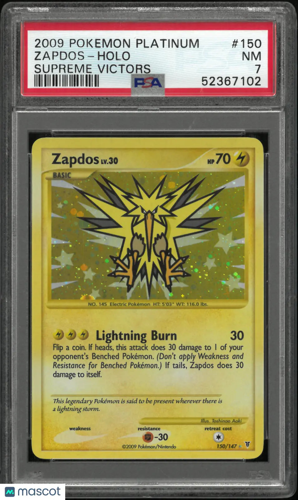 2009 Pokemon Platinum Supreme Victors Zapdos Holo 150/147 PSA 7 