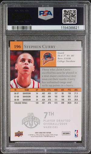 2009 Upper Deck Basketball First Edition Stephen Curry RC Rookie PSA 9 