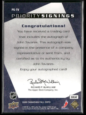 2009 Upper Deck Canadian Fall Expo Rookie Priority Signings John Tavares /25 