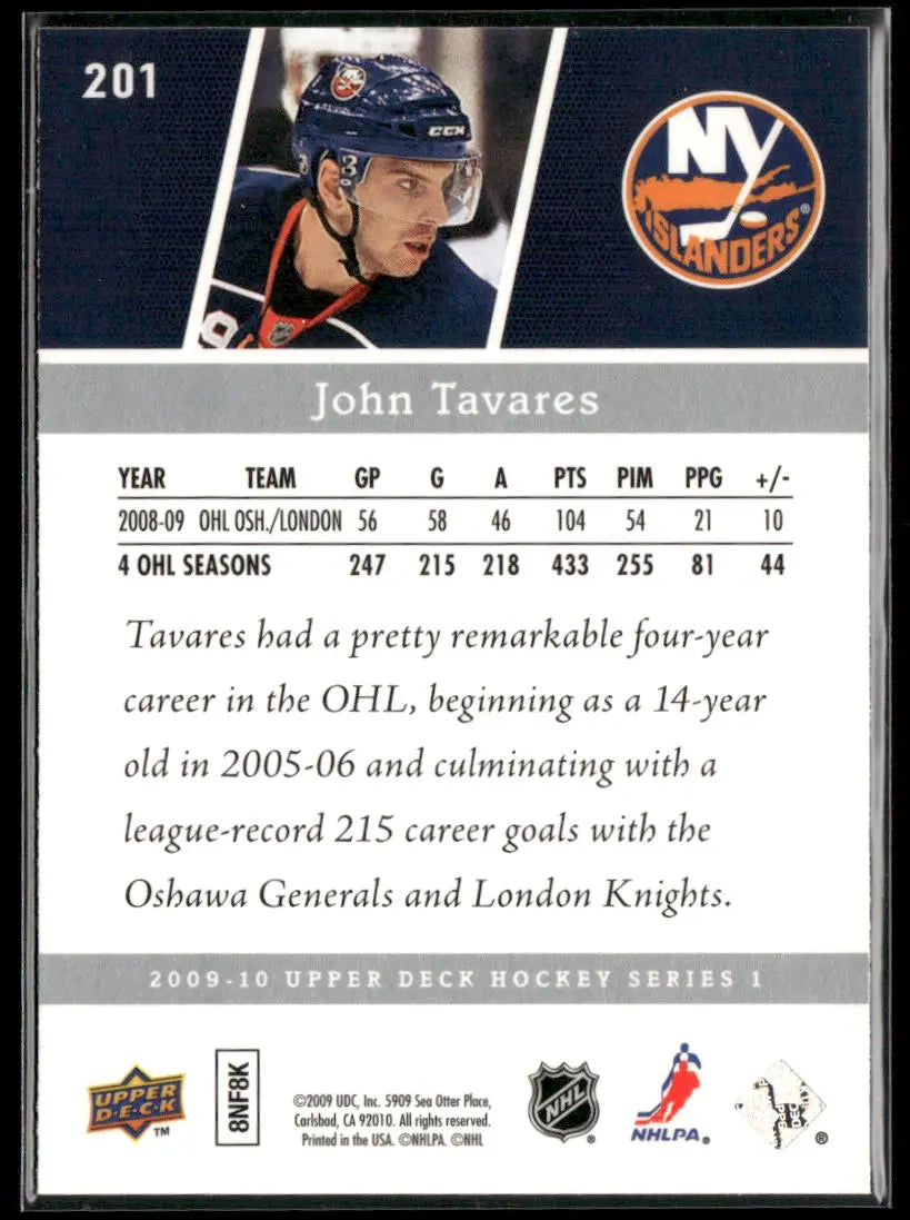 2009 Upper Deck Series 1 Hockey Young Guns Rookie John Tavares 