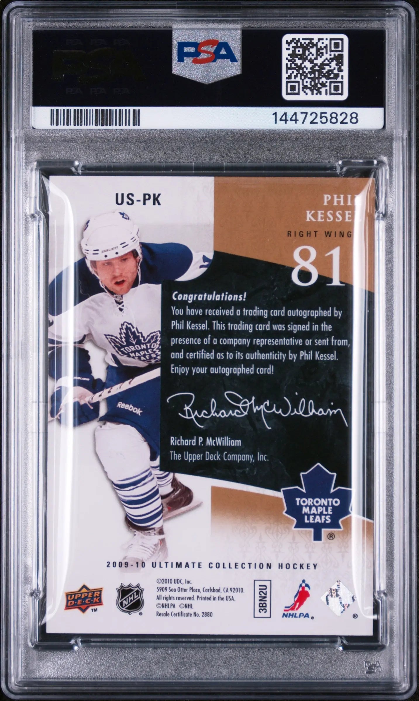 2009 Upper Deck Ultimate Collection Ultimate Signatures Auto Phil Kessel PSA 9 