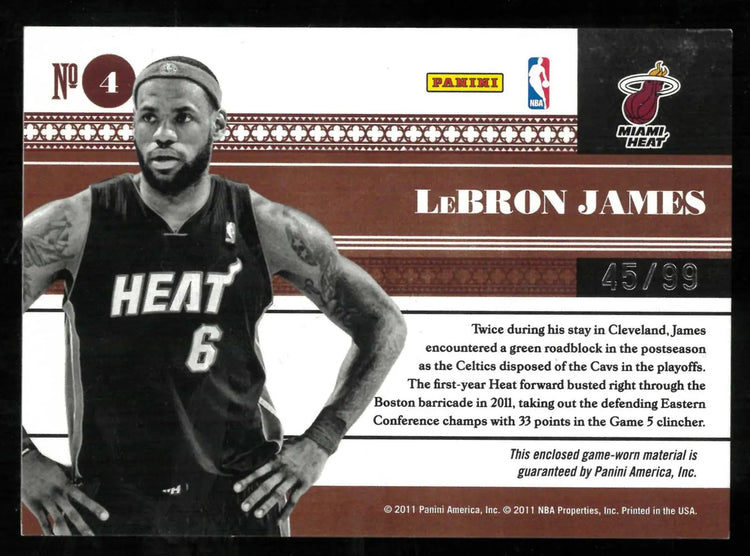 2010-11 Panini National Treasures Patch LeBron James Biography Materials /99 