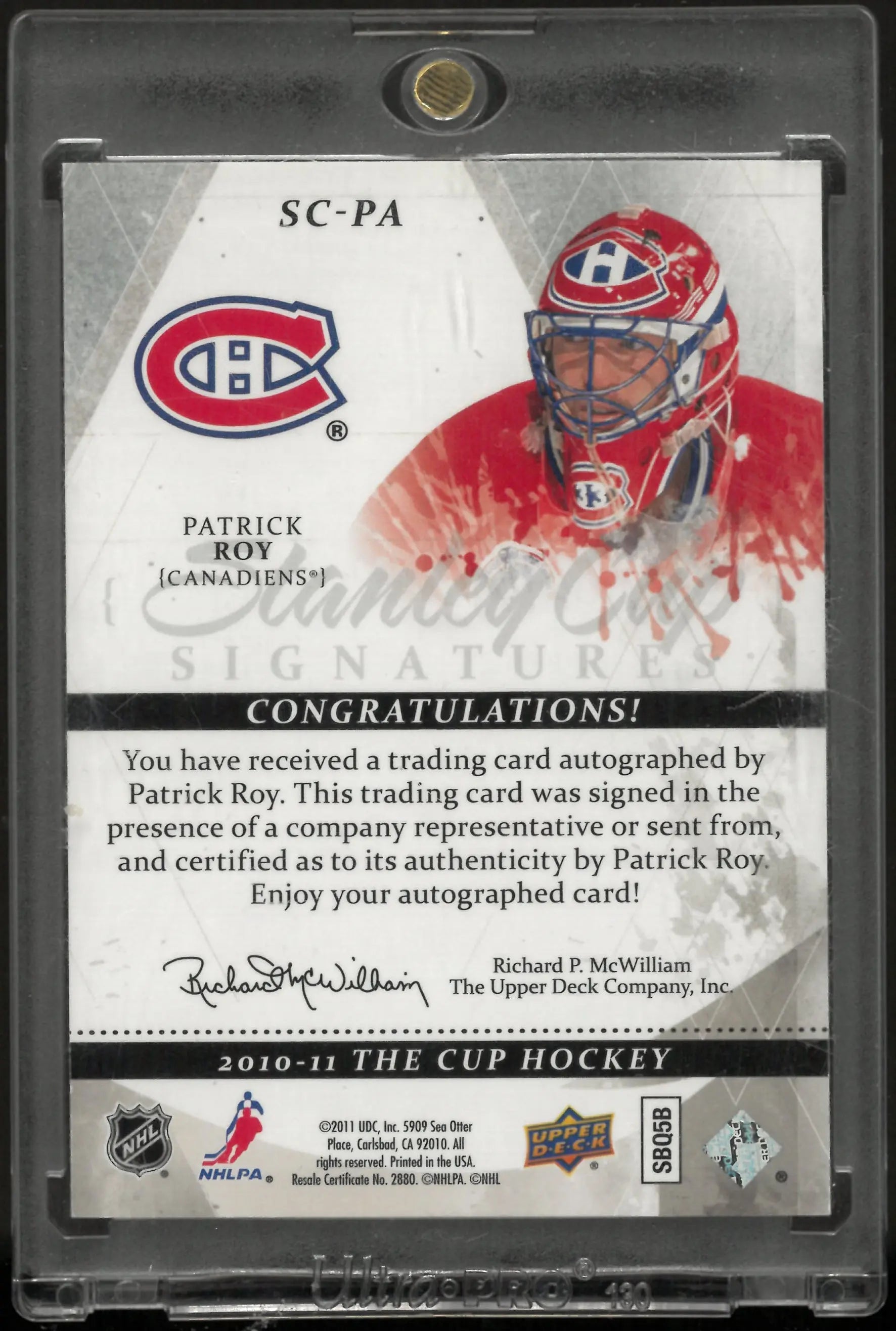 2010-11 Upper Deck The Cup Stanley Cup Signatures Auto Patrick Roy Autograph /50 