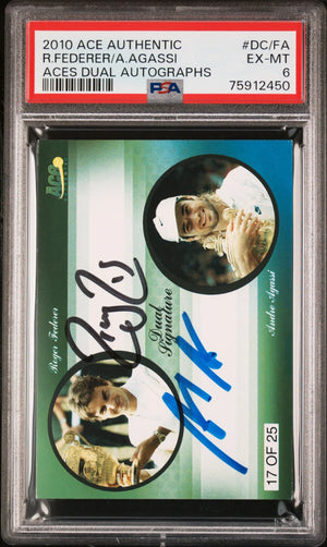 2010 Ace Authentic Aces Dual Autographs #DC/FA Federer Agassi /25 PSA 6 