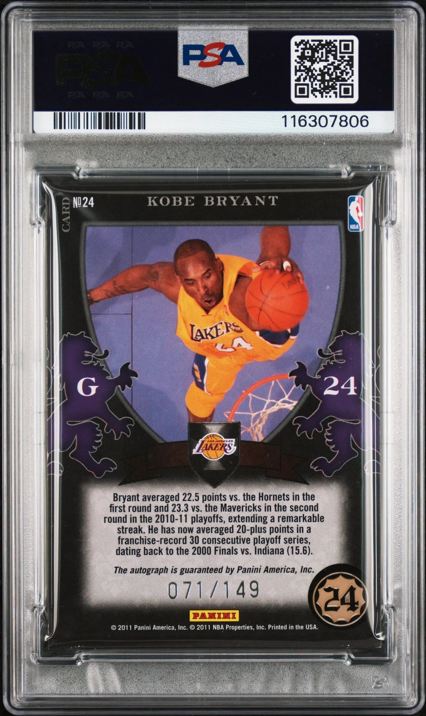 2010 Panini Elite Black Box Crusade Kobe Bryant Signature Auto PSA A /149 