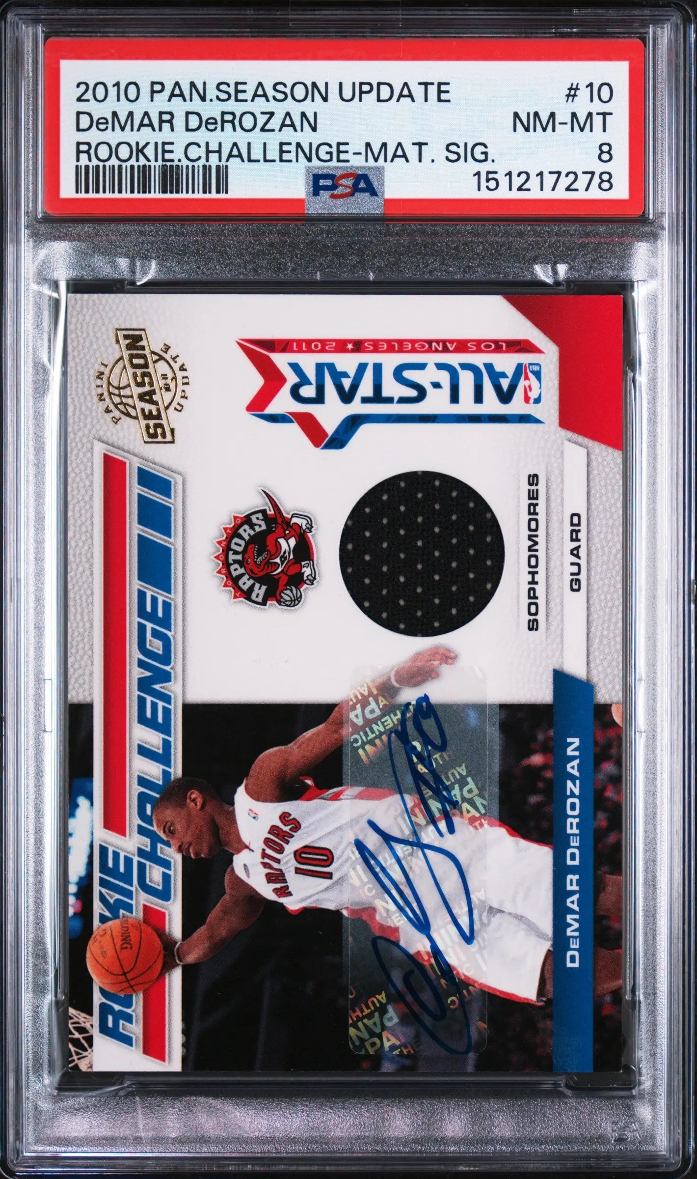 2010 Panini Season Rookie Patch Autograph Challenge DeMar DeRozan Auto /25 PSA 8 