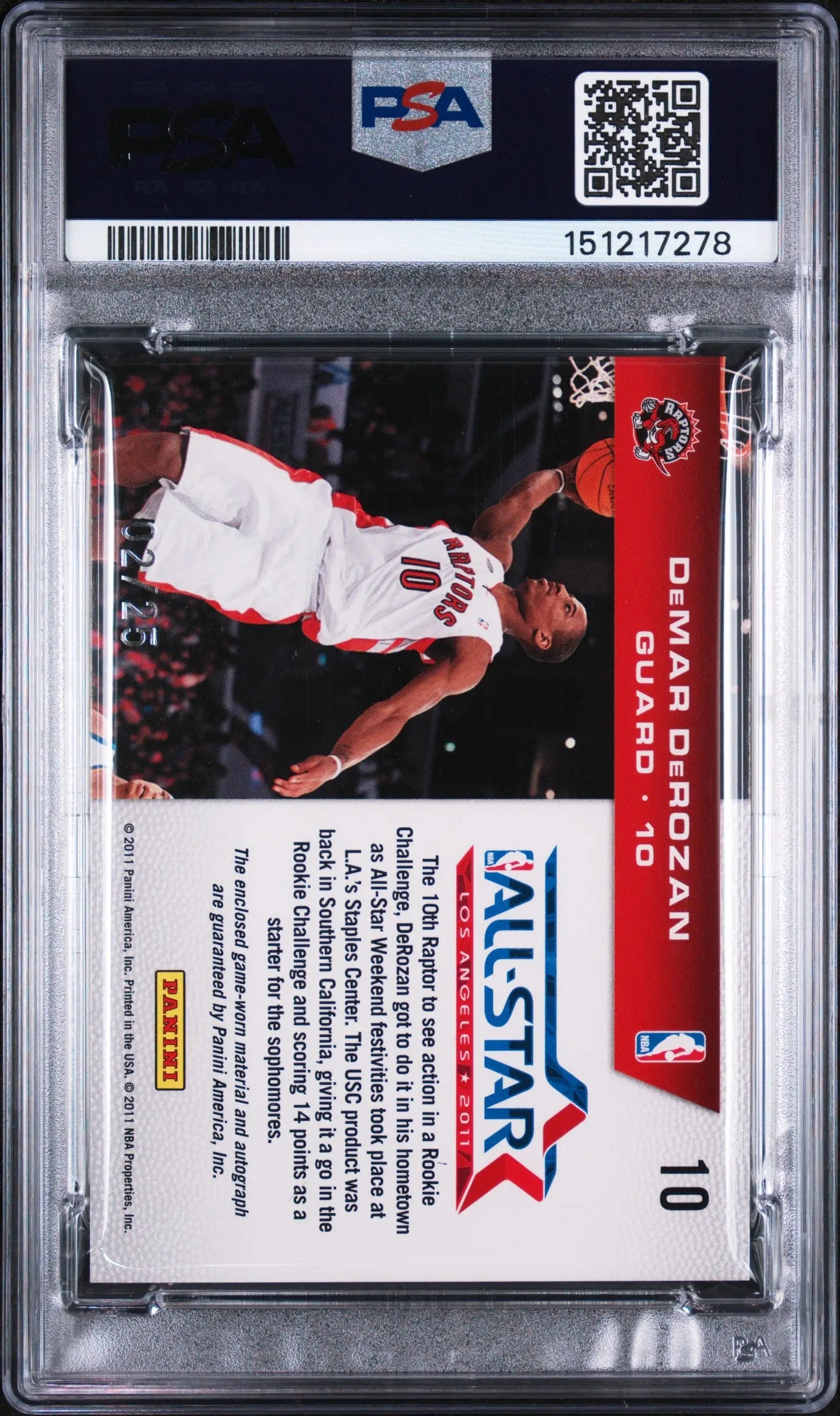 2010 Panini Season Rookie Patch Autograph Challenge DeMar DeRozan Auto /25 PSA 8 