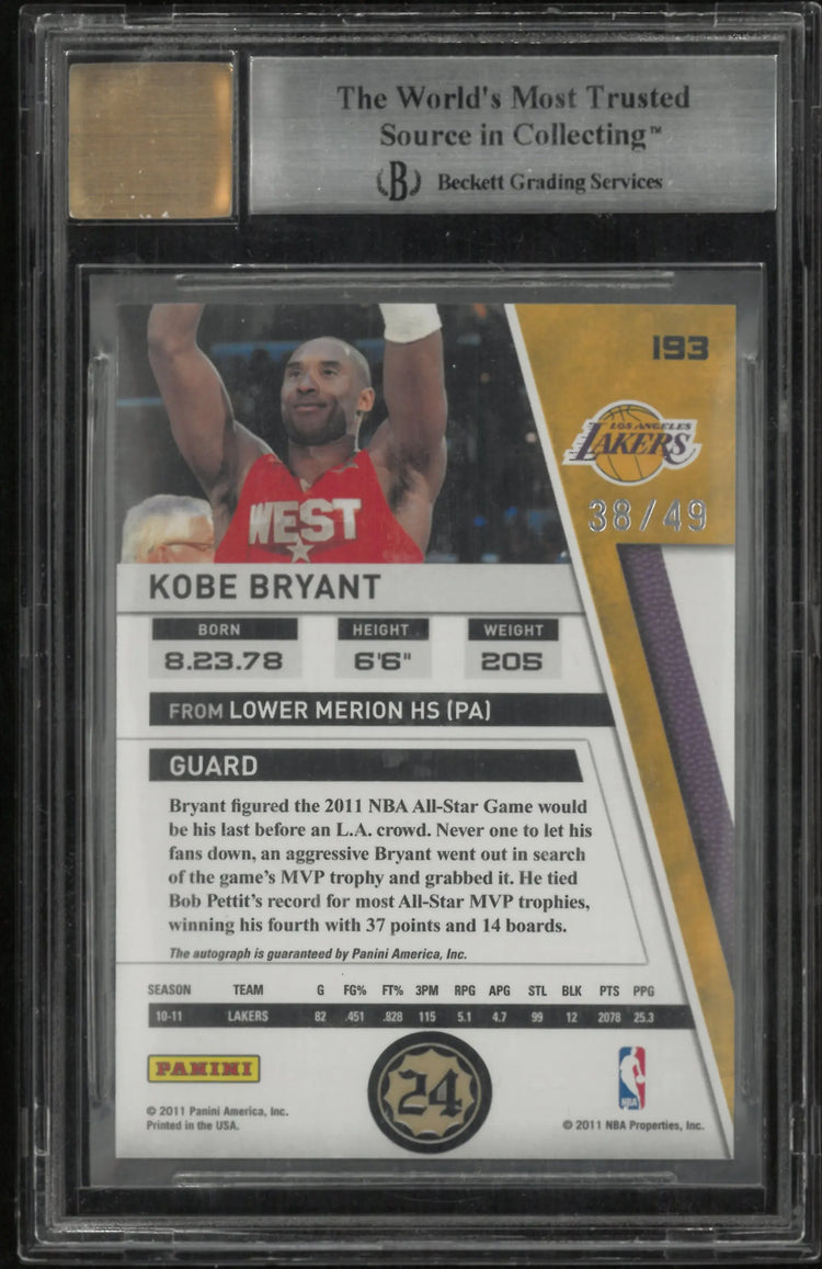2010 Panini Season Update Signatures Auto Kobe Bryant /49 BGS 9 Auto 10 