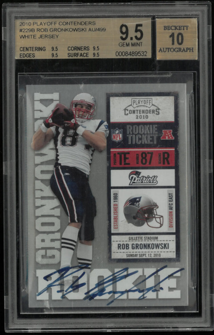 2010 Playoff Contenders Football White Jsy Rob Gronkowski RC Auto /499 BGS 9.5 