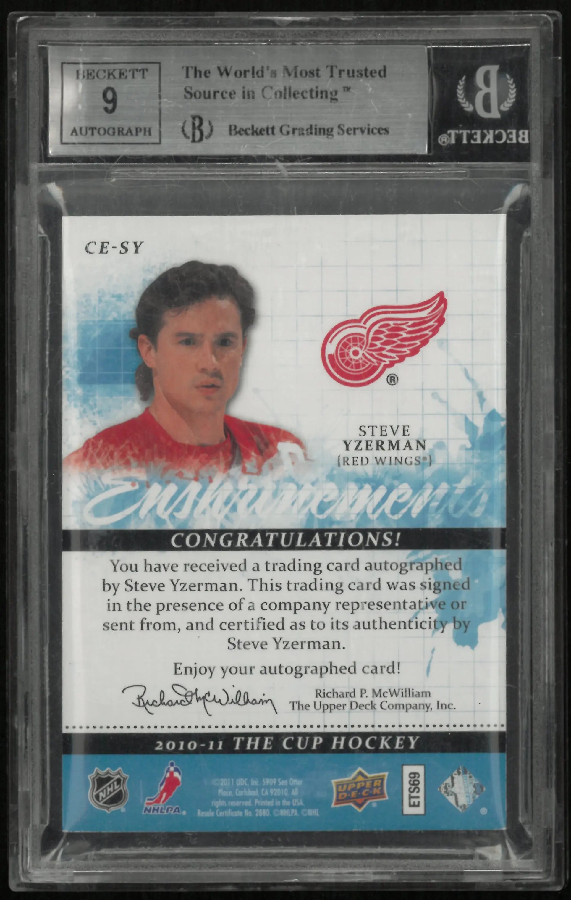 2010 The Cup Enshrinements Steve Yzerman #CESY /(inserted BGS 8.5 Auto 9 
