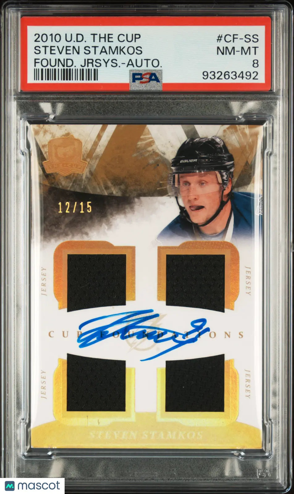 2010 UD The Cup Quad Foundations Jerseys Patch Steven Stamkos Auto /15 PSA 8 