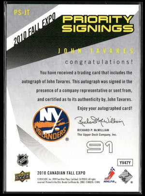 2010 Upper Deck Canadian Fall Expo Priority Signings John Tavares /25 