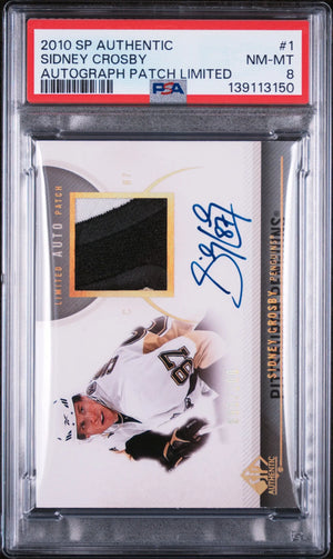 2010 Upper Deck SP Authentic Limited Patch Autograph Sidney Crosby /100 PSA 8 