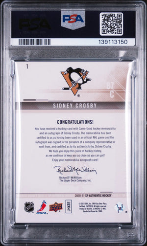2010 Upper Deck SP Authentic Limited Patch Autograph Sidney Crosby /100 PSA 8 