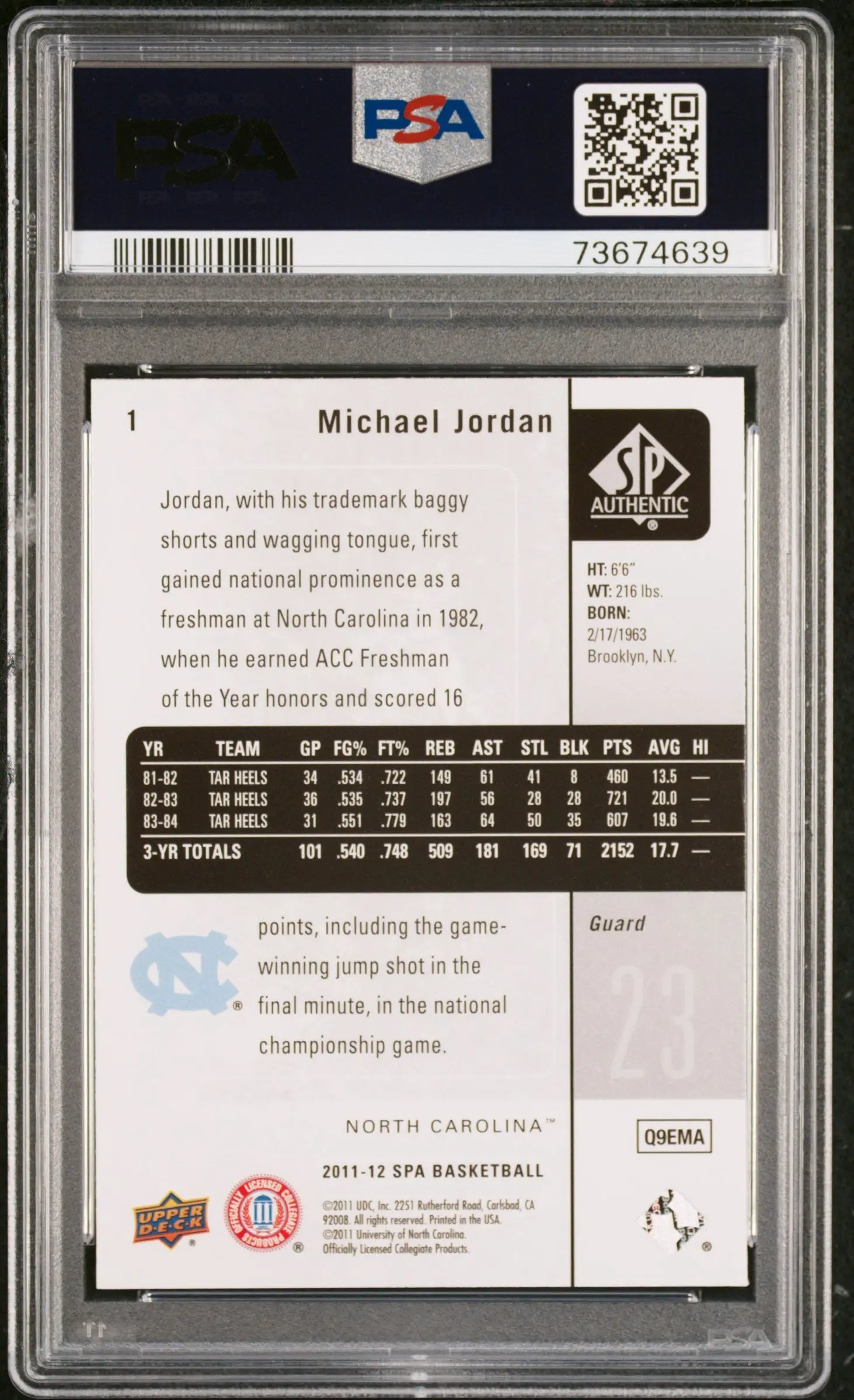 2011-12 SP Authentic Michael Jordan PSA 10 