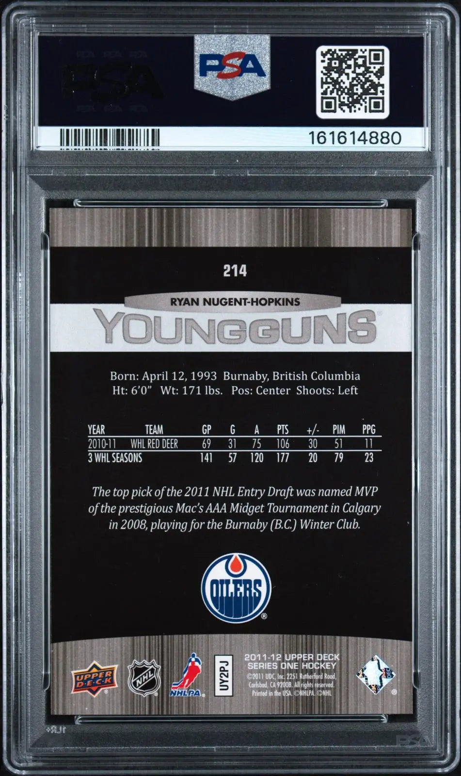 2011-12 Upper Deck Series 1 Rookie Young Guns Ryan Nugent-Hopkins RC PSA 9 