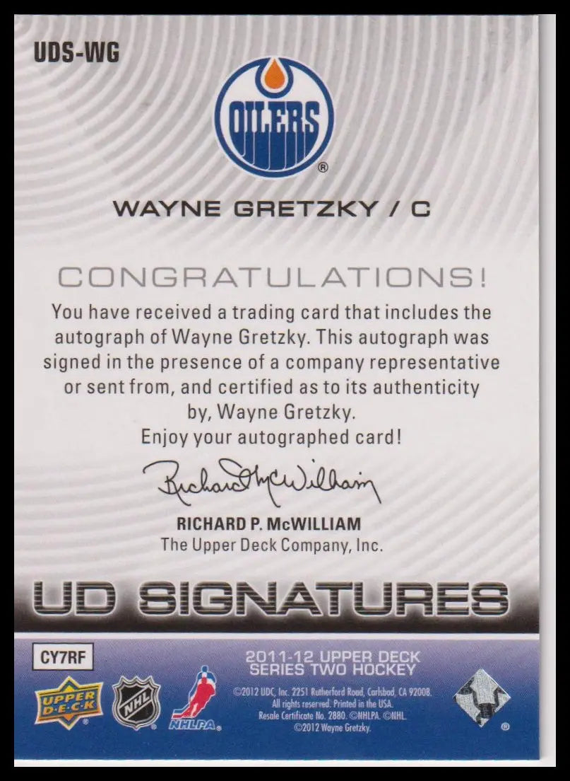 2011-12 Upper Deck Series 2 #UDS-WG Wayne Gretzky UD Signatures 
