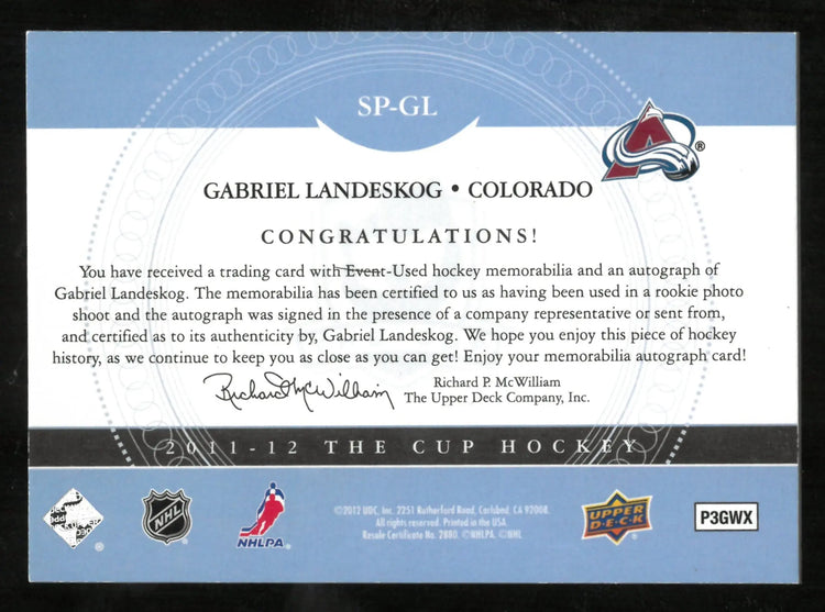2011-12 Upper Deck The Cup Gabriel Landeskog Patch Auto Autograph 
