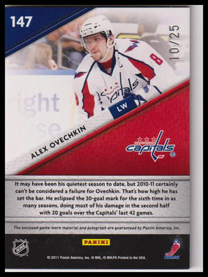 2011 Panini Certified Alex Ovechkin Fabric of the Game Jersey Number Auto #/25 