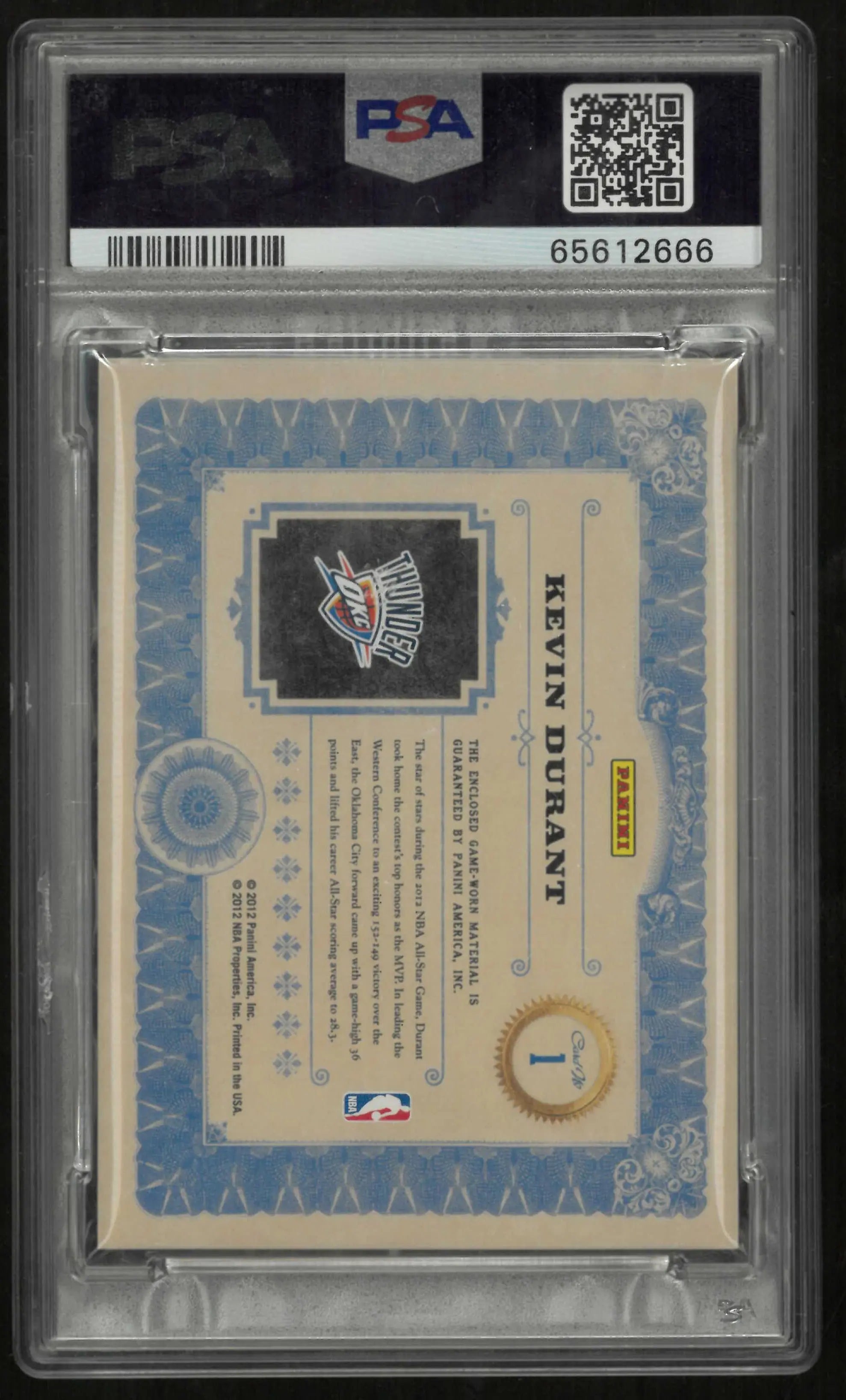 2011 Panini Gold Standard Gold Stars Patch Kevin Durant /149 PSA 9 