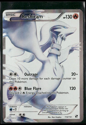 2011 Pokemon Black and White Ultra Rare Full Art Reshiram 113/114 