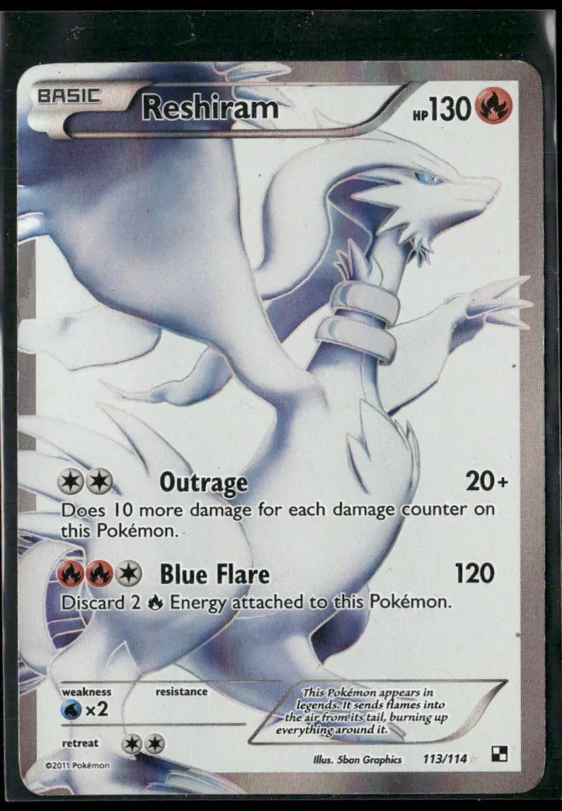 2011 Pokemon Black and White Ultra Rare Full Art Reshiram 113/114 