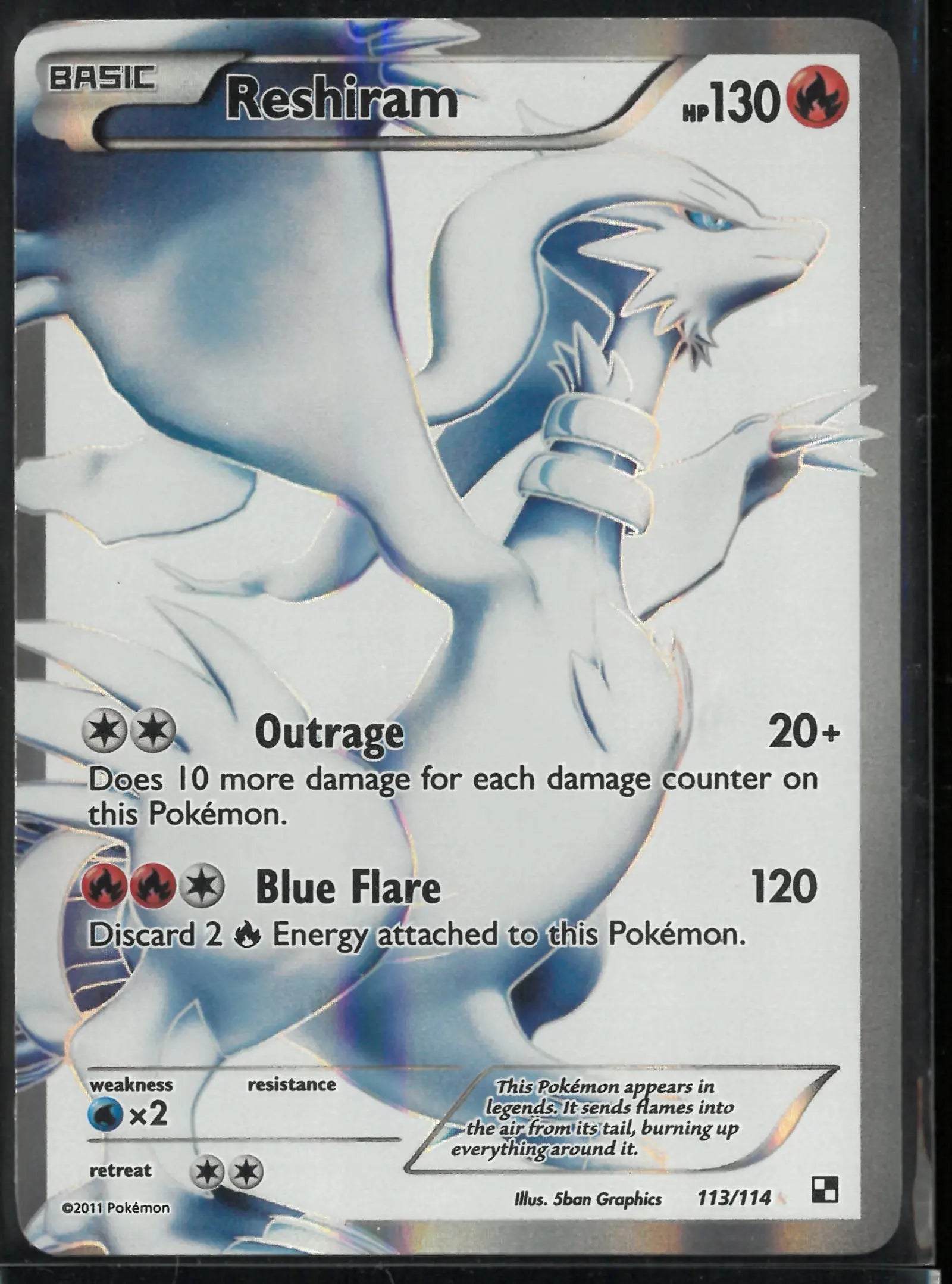 2011 Pokemon Black and White Ultra Rare Full Art Reshiram 113/114 