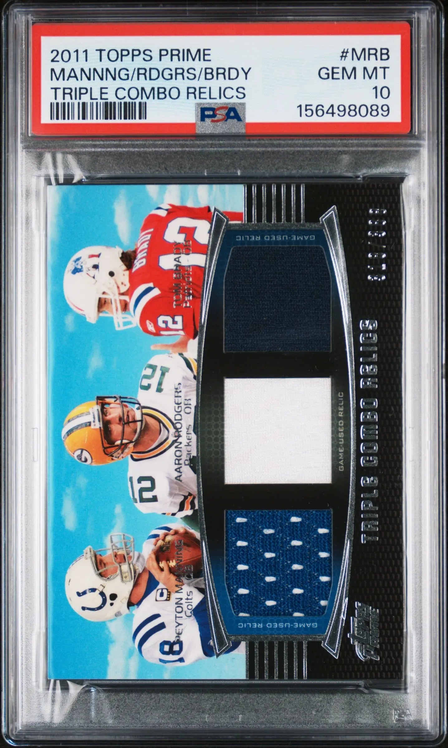 2011 Topps Prime Triple Combo Relic Patches P.Mannning/Rodgers/Brady /388 PSA 10 