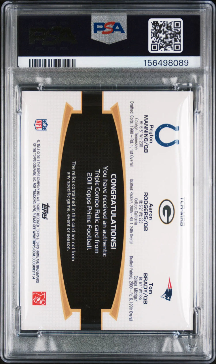 2011 Topps Prime Triple Combo Relic Patches P.Mannning/Rodgers/Brady /388 PSA 10 