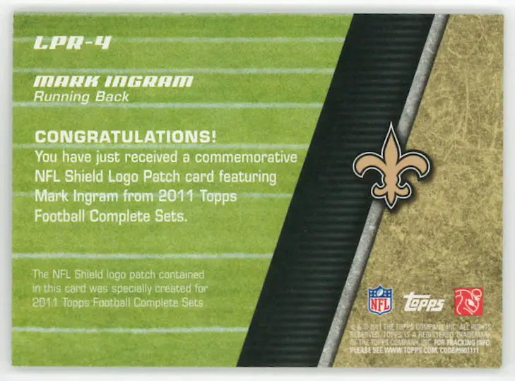 2011 Topps Rookie Patch NFL Shield Mark Ingram RC 