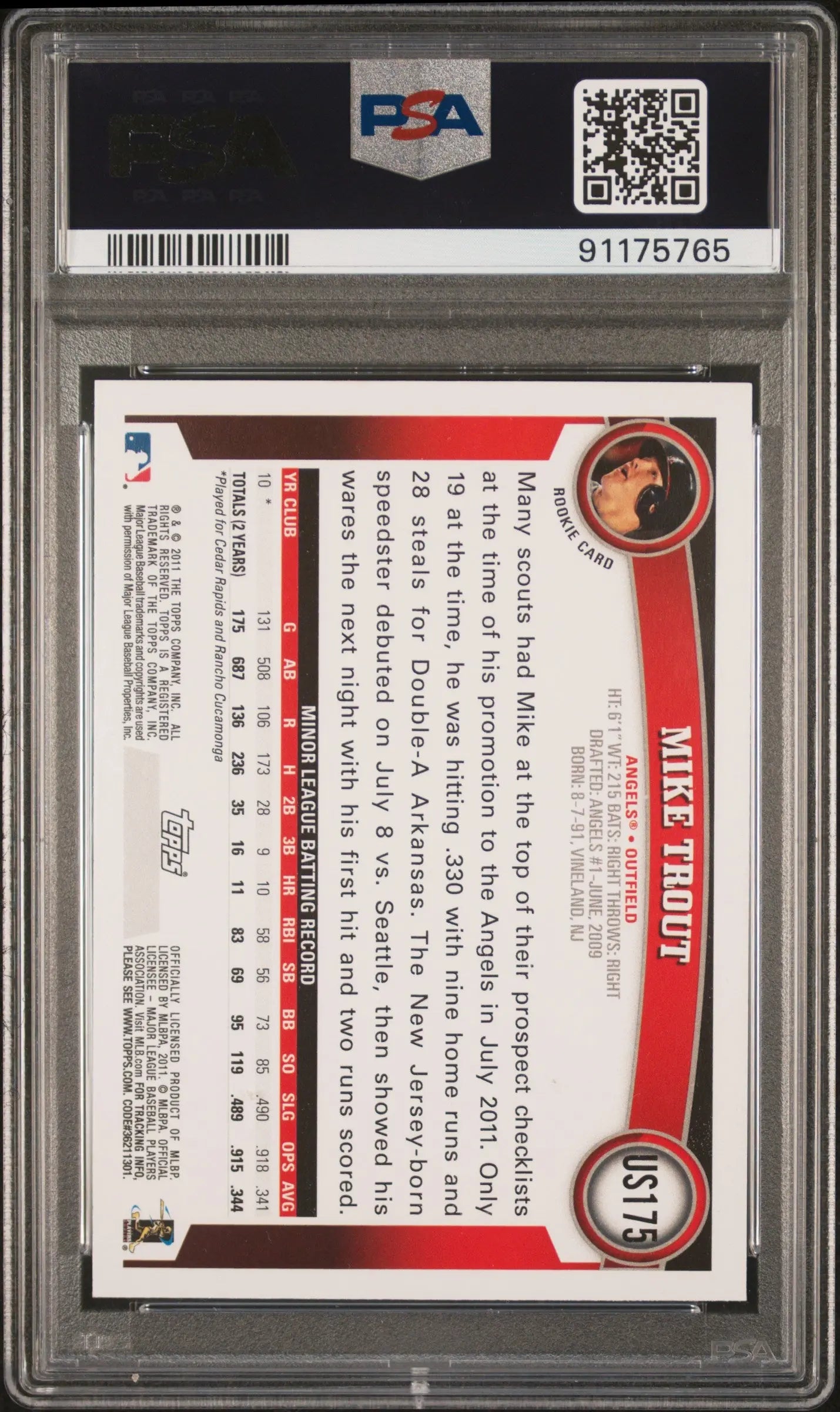 2011 Topps Update Rookie Mike Trout RC PSA 10 