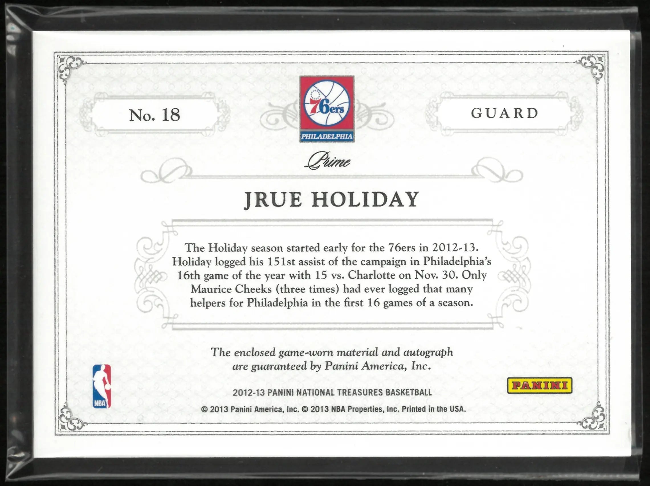 2012-13 Panini National Treasures Colossal Jrue Holiday Autograph Patch /25 