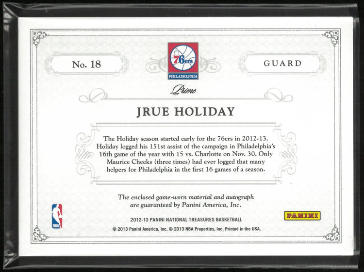 2012-13 Panini National Treasures Colossal Jrue Holiday Autograph Patch /25 