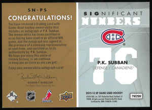 2012-13 Upper Deck SP Game Used Patch Auto P.K. Subban /76 