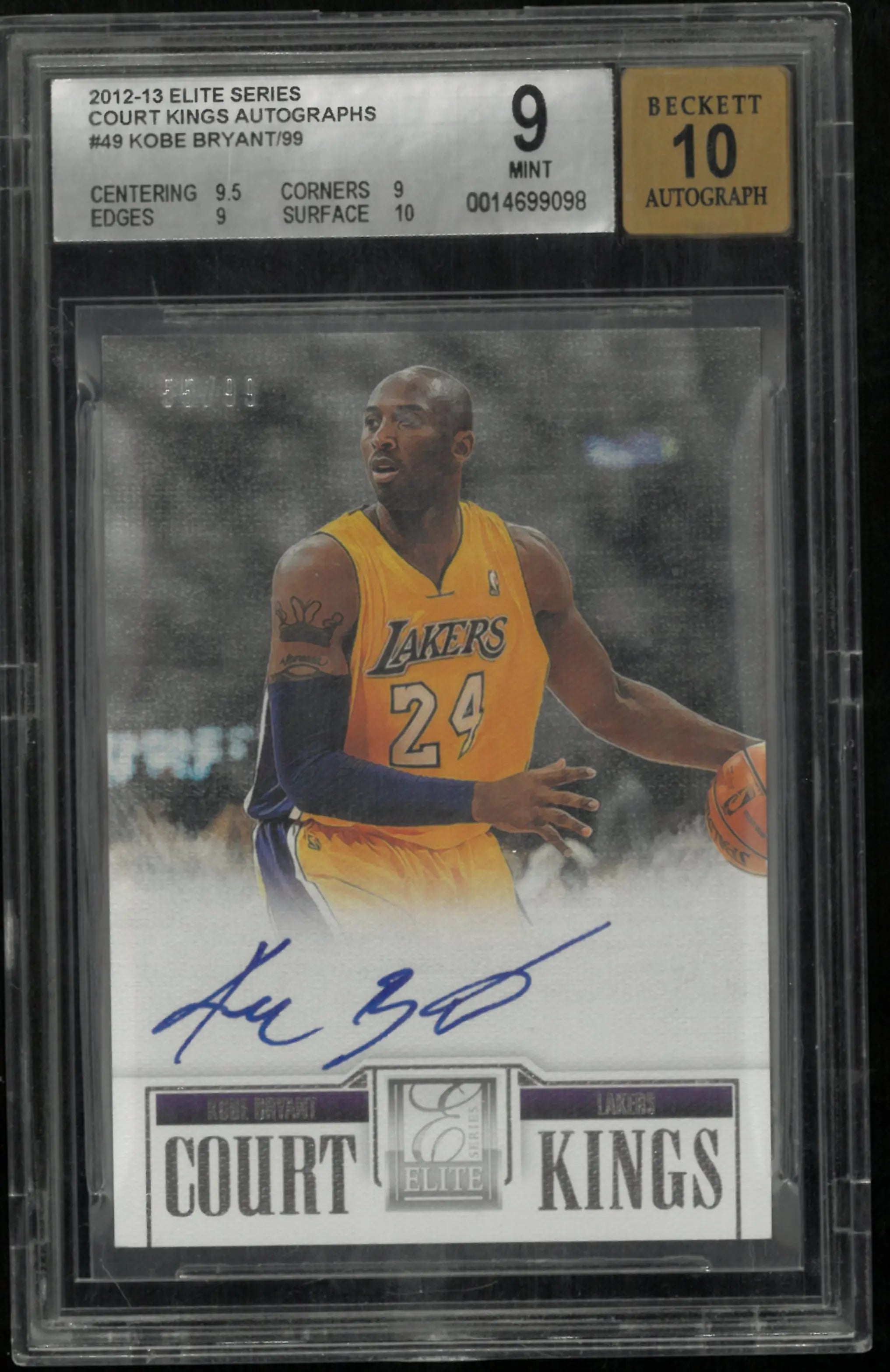 2012 Elite Series Court Kings Autographs Auto Kobe Bryant /99 BGS 9 Auto 10 